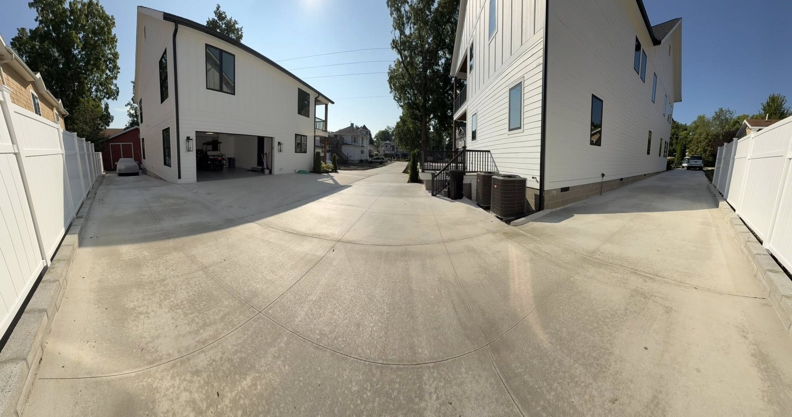 Wide concrete pad poured for equipment and storage